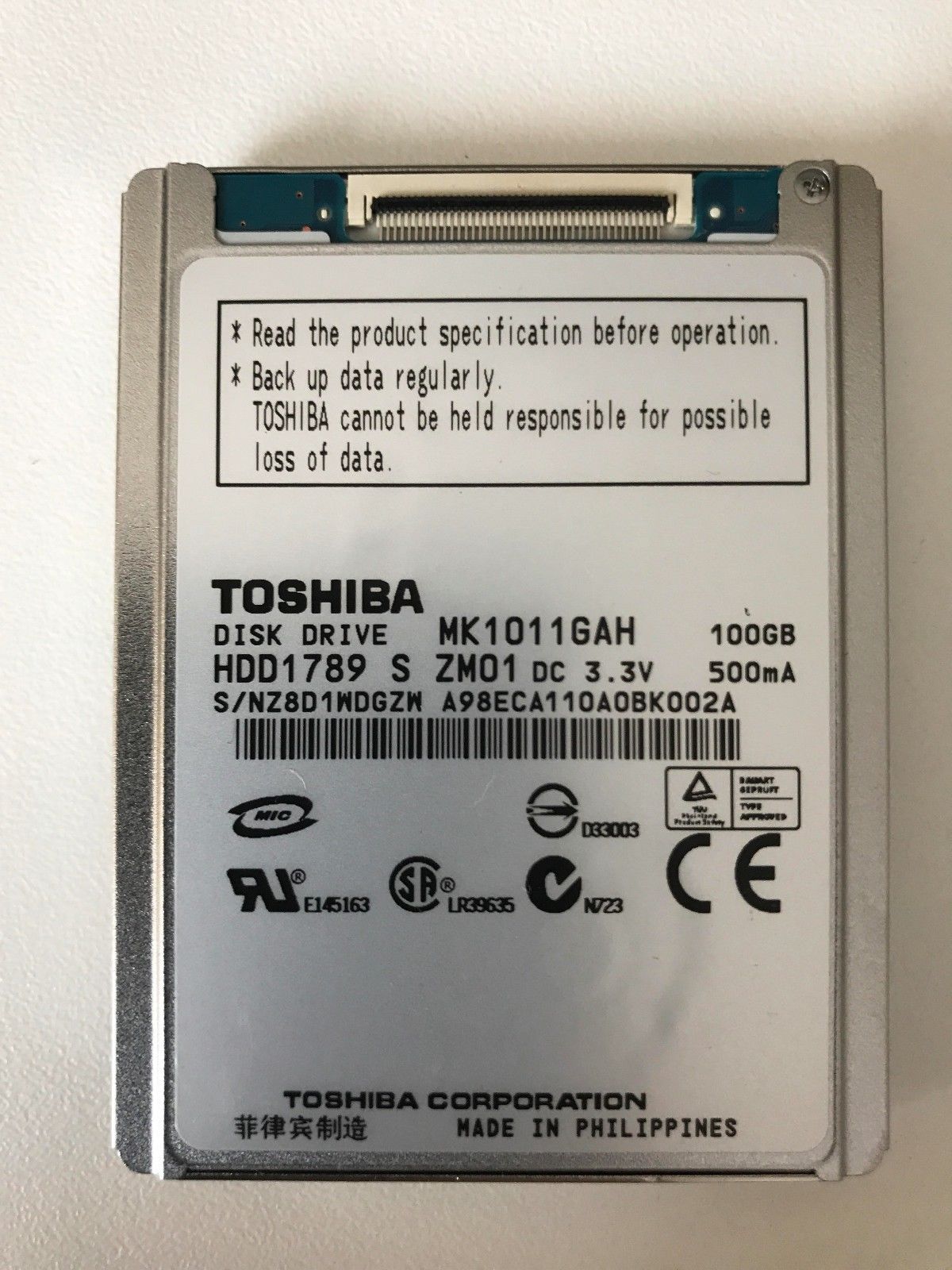 Toshiba MK1011GAH 100GB 1.8